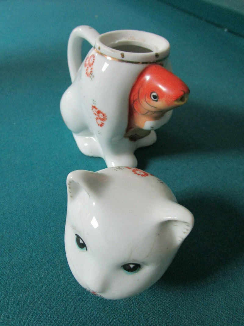 Kitty Chinese Creamer 1 Cup Teapot Koi Fish Spout 5" Lucky Kitty Fig Pick 1 40c