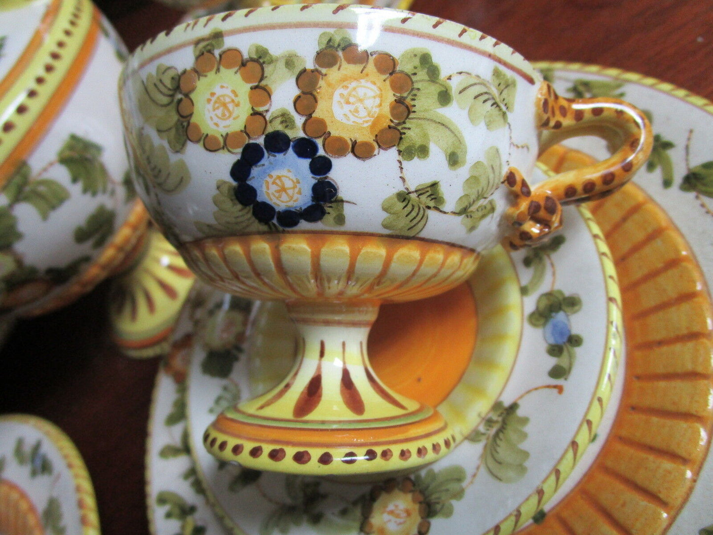 1920s Italian S.A.C.A. Hand Painted Pottery tea set tea pot, 13 pcs MAJOLICA