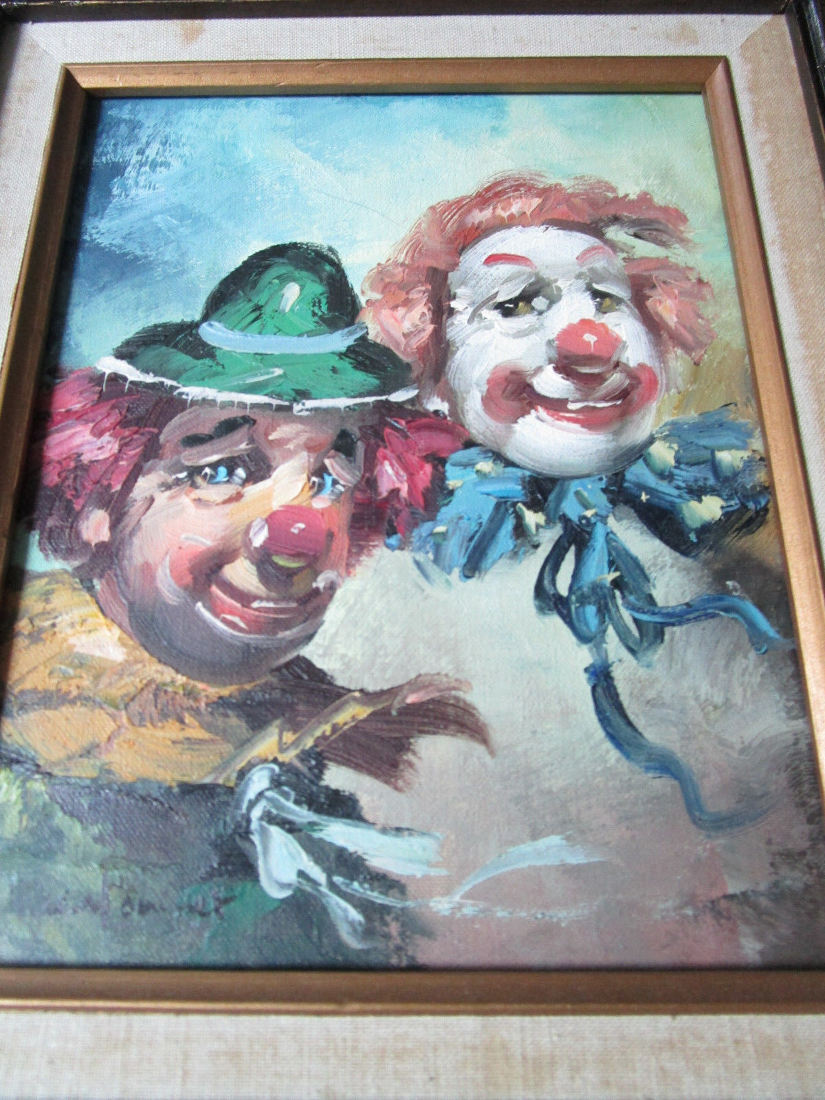 WILLIAM MONINET "TWO CLOWNS" OIL ON CANVAS PAINTING professionally FRAMED ART