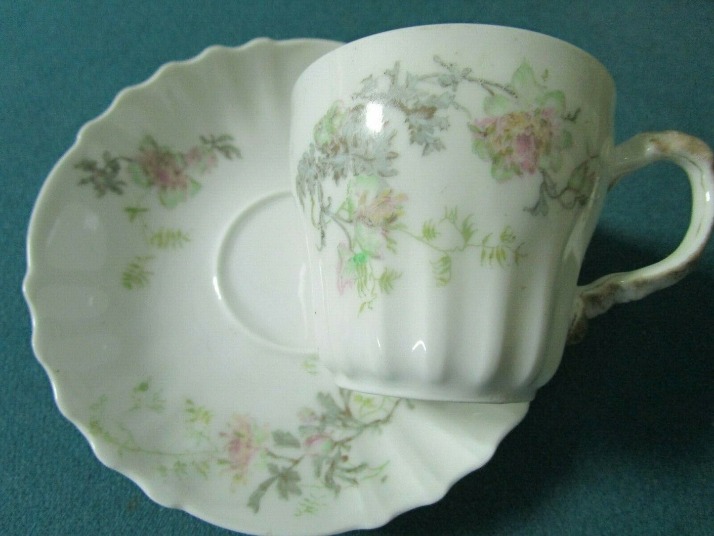 Theo Haviland Limoges Floral Coffee Cup Saucer [60L]