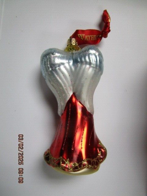 WATERFORD GLASS ORNAMENT RED ANGEL 6" ^^