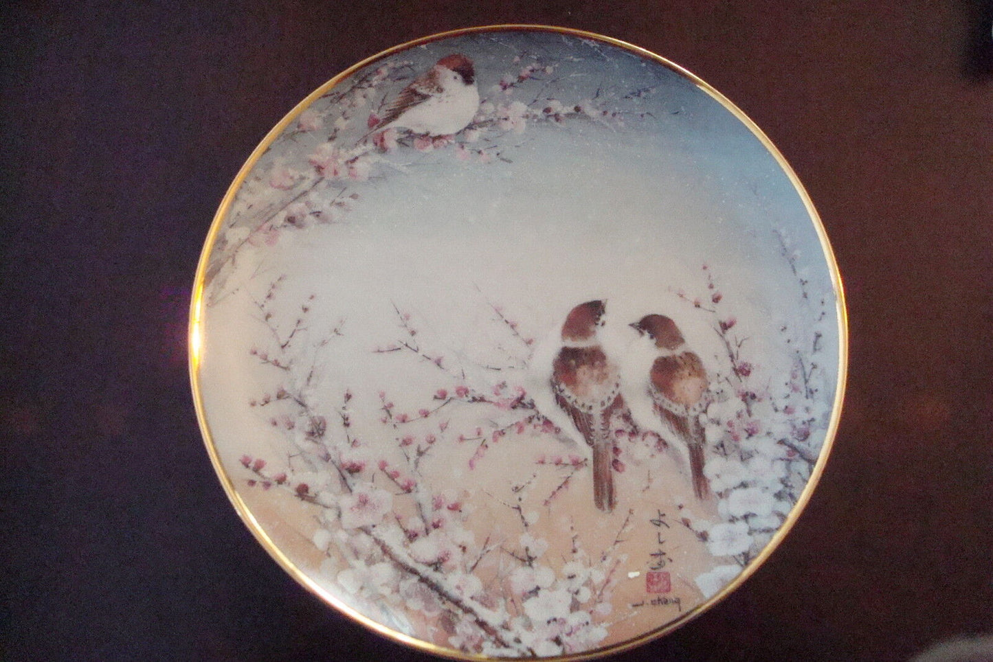 The FRANKLIN MINT HEIRLOOM "Finches and Cherry Blossoms" Signed by J. Cheng