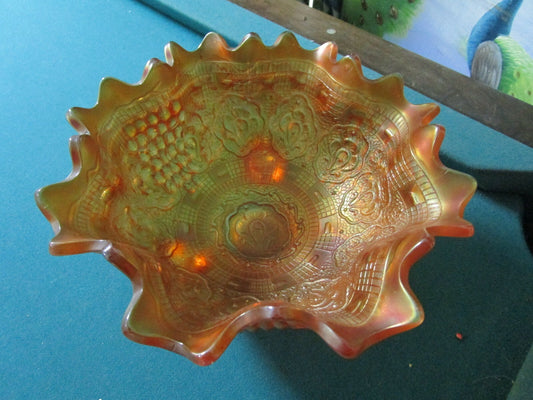 Fenton Marigold 3 Toed Bowl Grape And Cable  & Persian Medallion C1915 [GL-3]