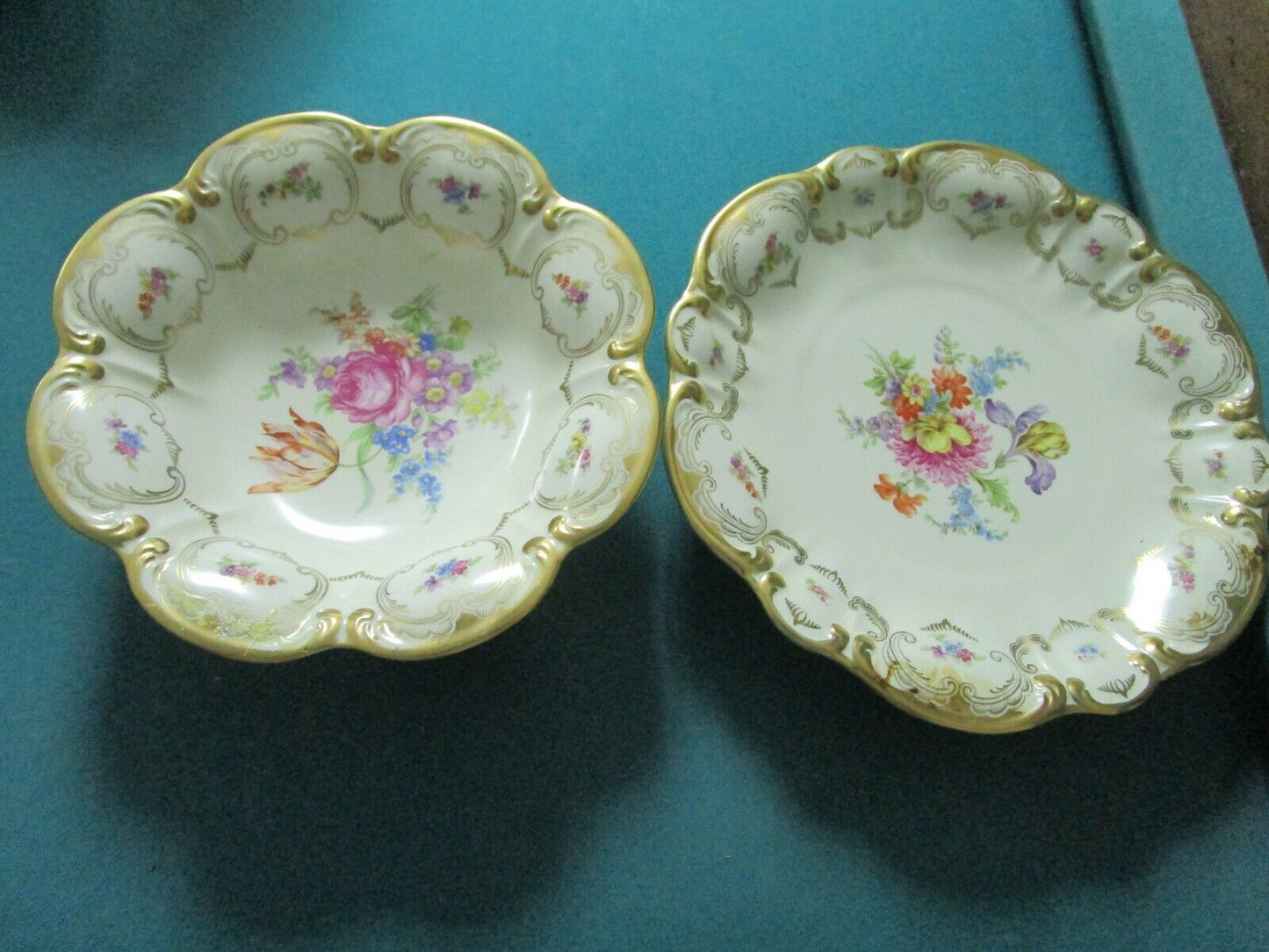 TIRSCHENREUTHER BAVARIA GERMANY SET BOWL TRAY CENTERPIECE GOLD AND FLOWERS