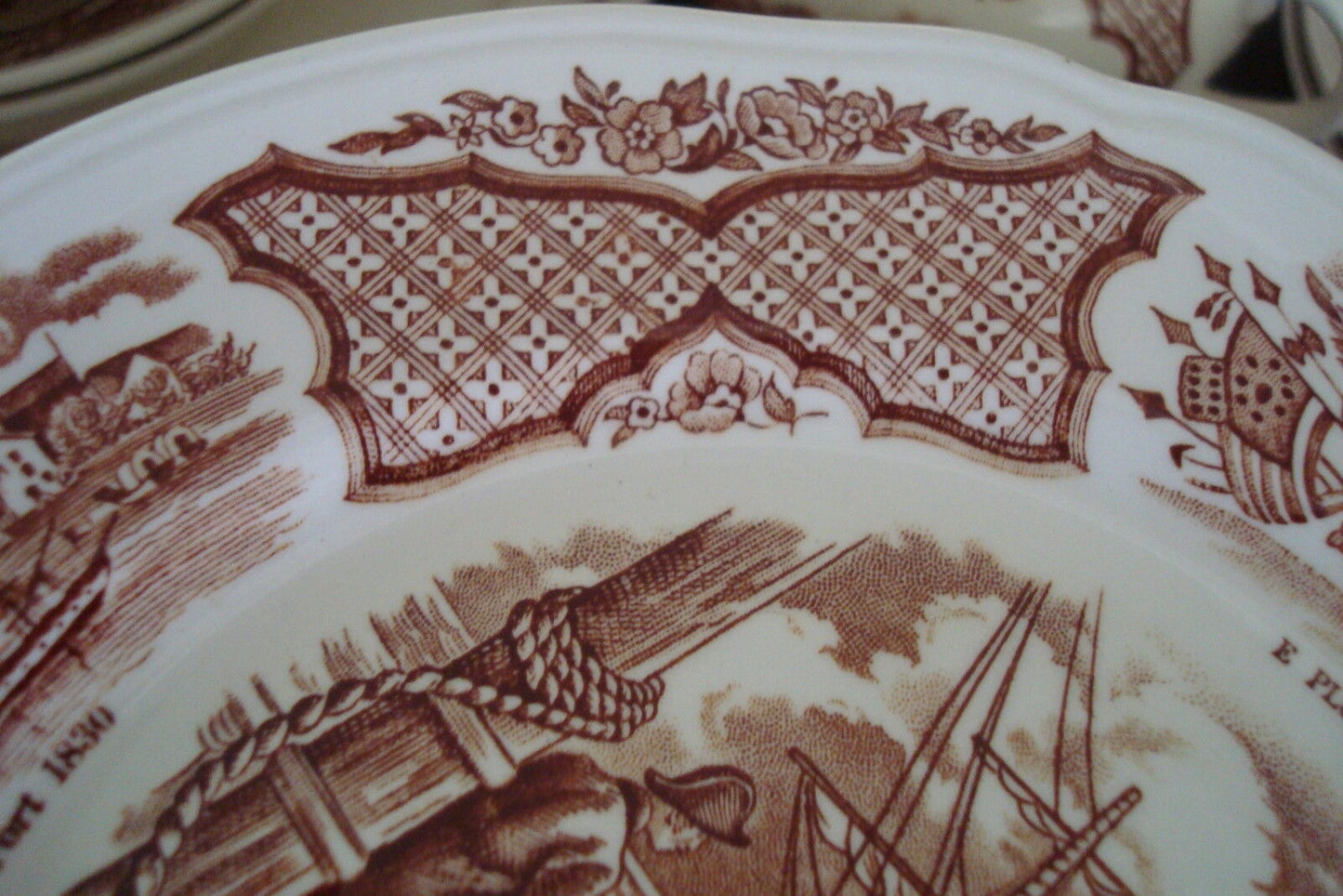 Alfred Meakin Staffordshire 9 plates- "USS Constitution Engaging Chinese Junks"