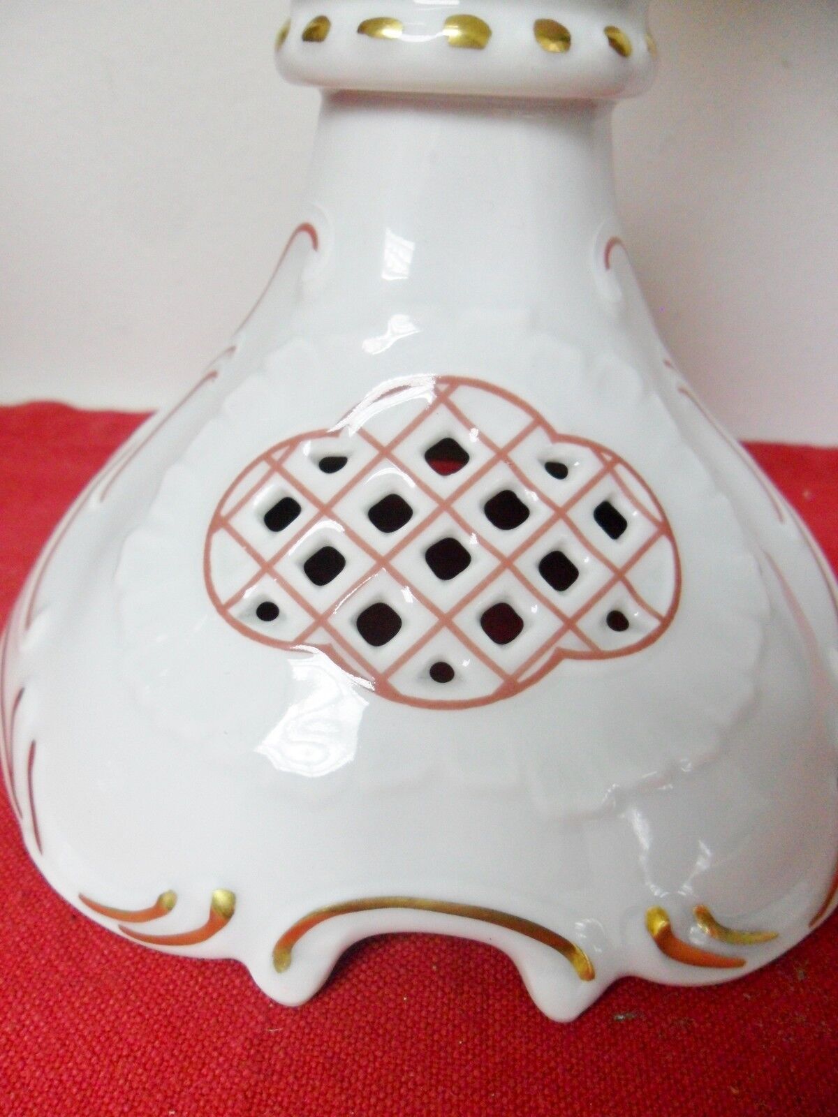 Vintage Pirken-Hammer Czech Porcelain  Lattice CANDLE HOLDER AND BOWL RARE