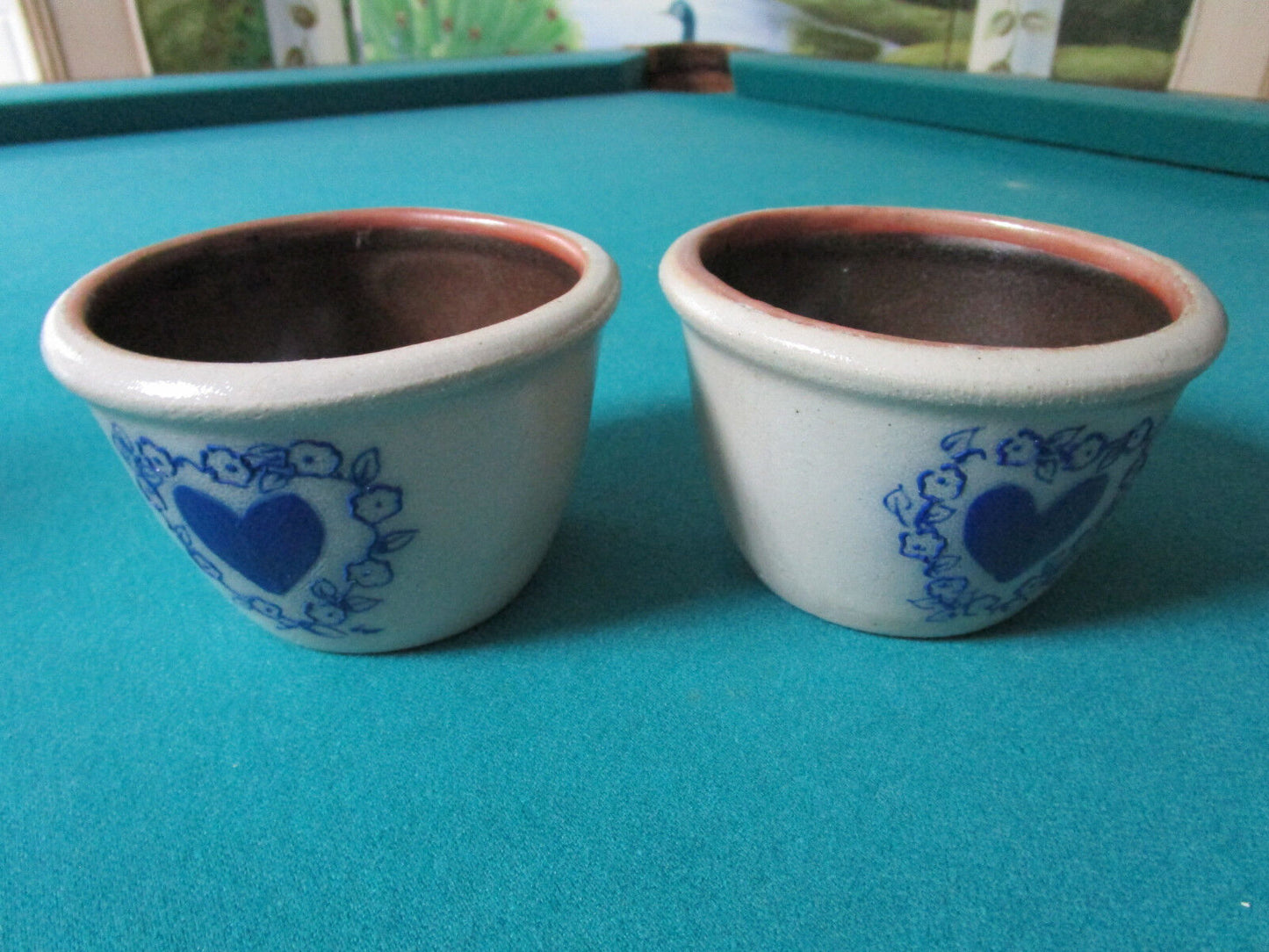 1994 Salmon Falls Pottery Blue Stoneware HEART 3 X 5" Crocks  *