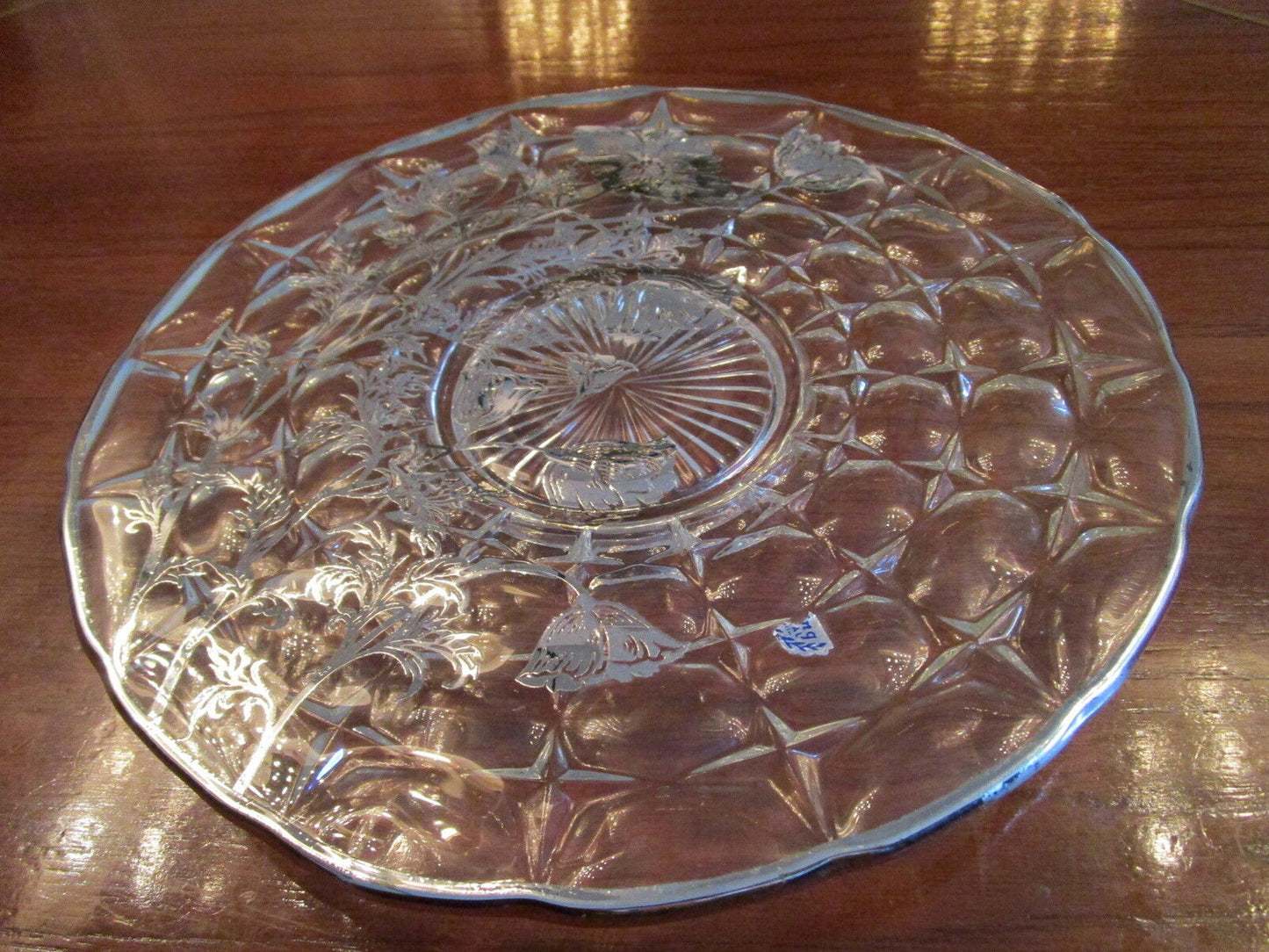 Silver City sterling overlay large round tray Flanders Poppies, 13" diam [a*5C]