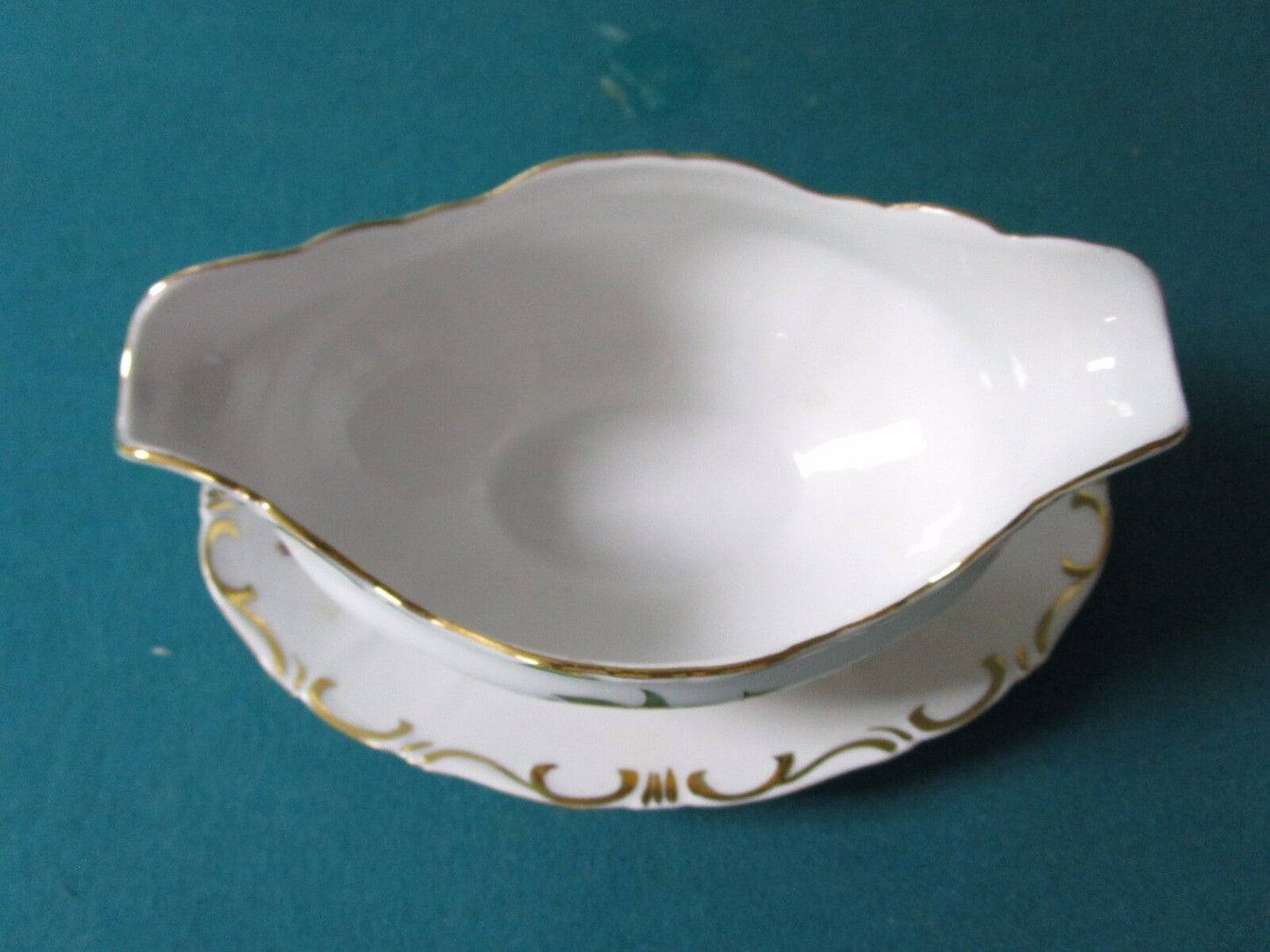 Zsolnay Hungary Gravy Boat Attached Underplate Golden Iris 1940s [58]