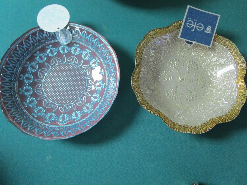 TURKISH ART GLASS BOWL 2 X 8 3/4" REVERSE PAINTING 100 PURE SILVER PICK 1