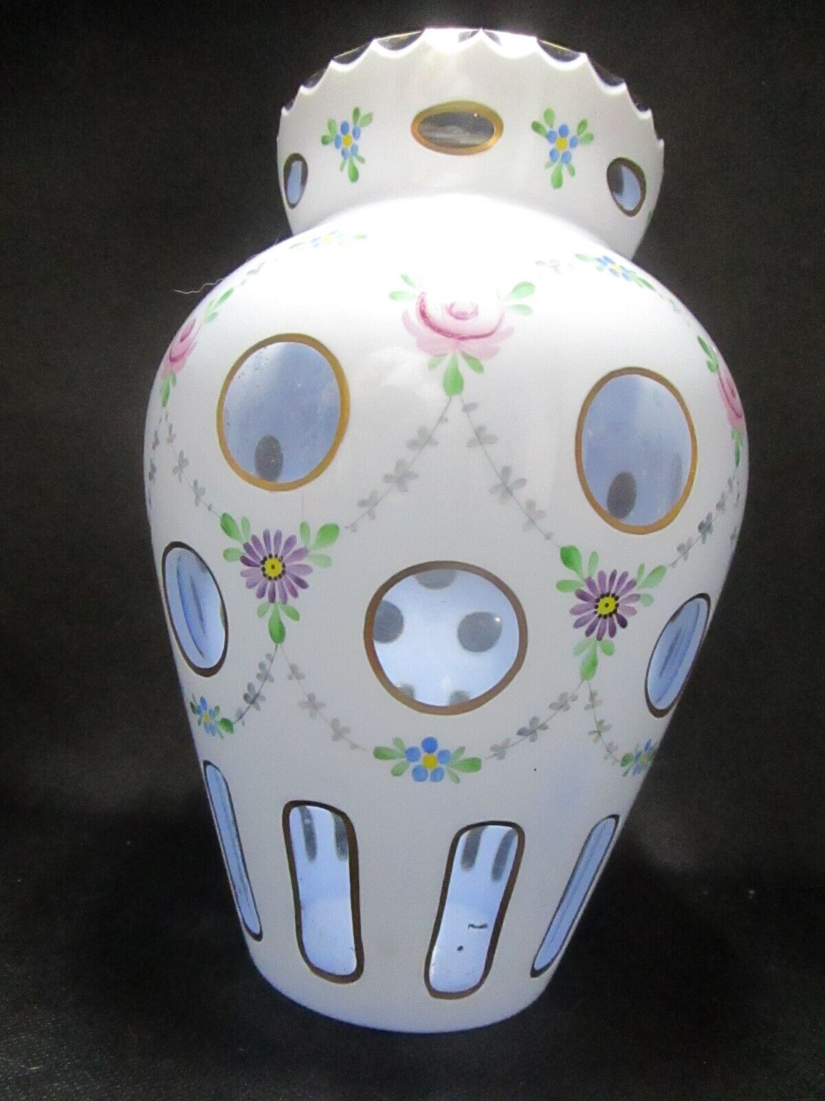 Bohemian floral crystal vase 8 1/4"