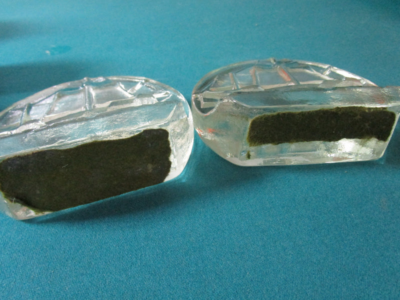 Blenko Sailing Ship Glass Bookends Mid Century - A Pair 6 X 6" ORIG [GL8]
