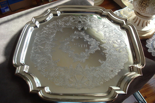 Towle square "25th" tray, beautiful decorations, 12" by 12" original