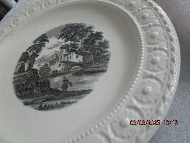 Wedgwood Etruria made in England plate, molded, black tranfer design[#17]