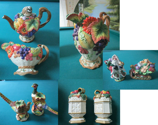 Fitz & Floyd Christmas Thanksgiving Teapot Creamer Pitcher Candle holder Shaker ^