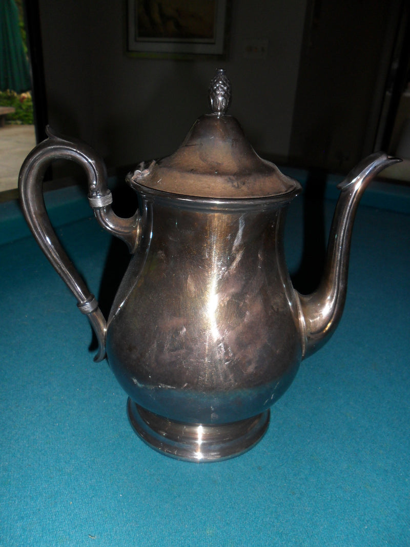 Antique Reed & Barton Jamestown Silverplated Coffee Pot, creamer and sugar origi