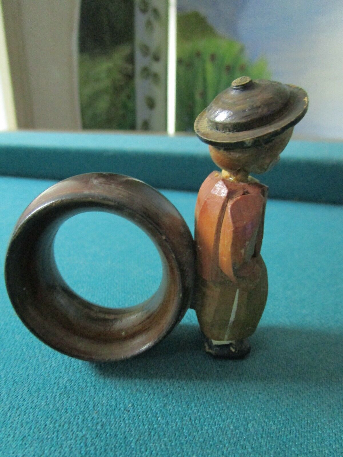 Vintage Italian Carved Wooden Napkin Ring 4" [RS10]