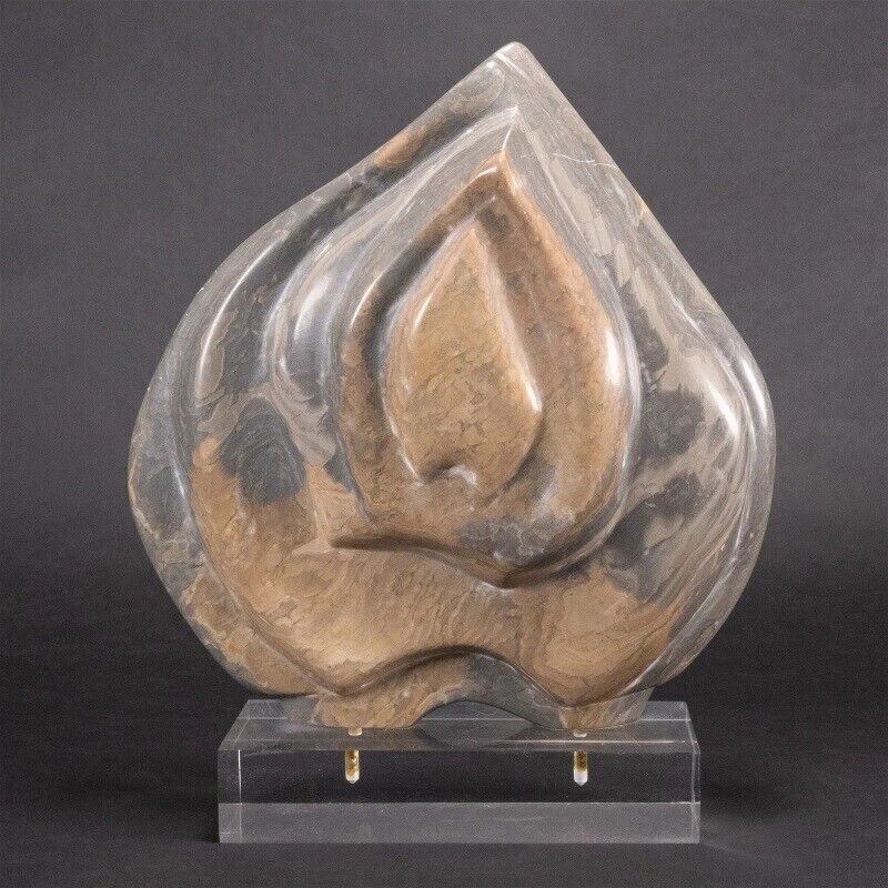 "Teadrop" alabaster sculpture " Flame " Abstract Carved Stone