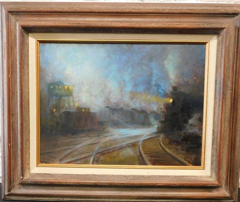ORIGINAL OIL BOARD William Harnden (American 1920-1983) NIGHT TIME TRAIN