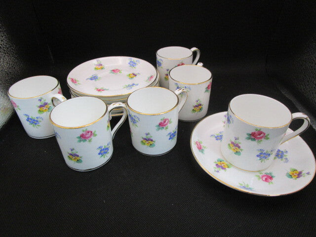CROWN STAFFORDSHIRE ENGLAND FLAT DEMITASSE COFFEE FLORAL BOUQUET SET PICK 1
