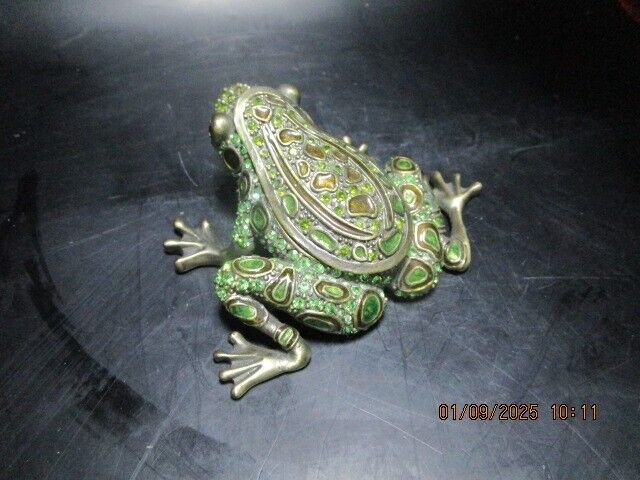 TWO'S COMPANY JEWELLED FROG TINKET BOX 3"