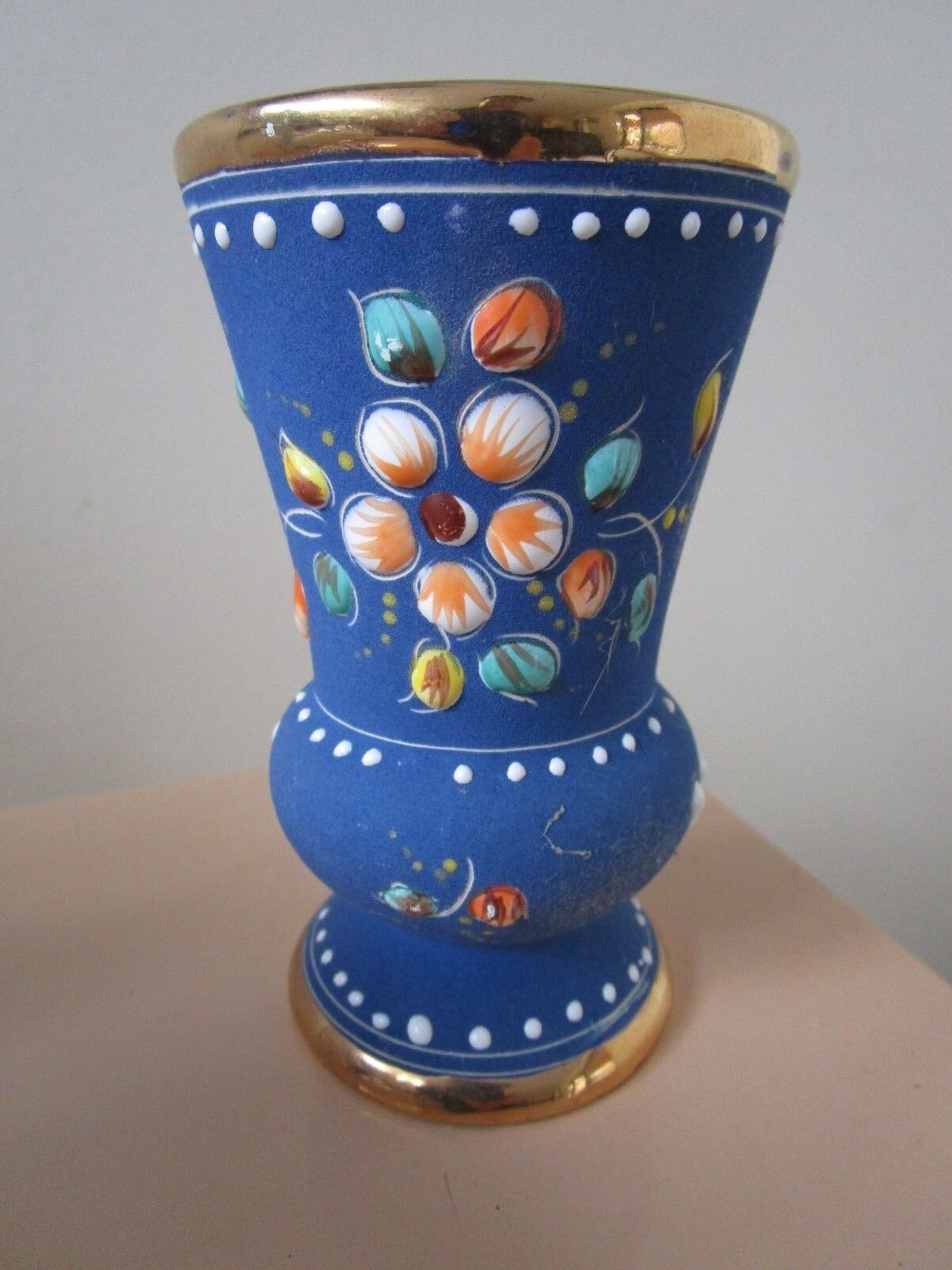 VINTAGE ALCOBACA PORTUGAL VELVET FINISH AND HAND PAINTED GEMS CERAMIC RARE