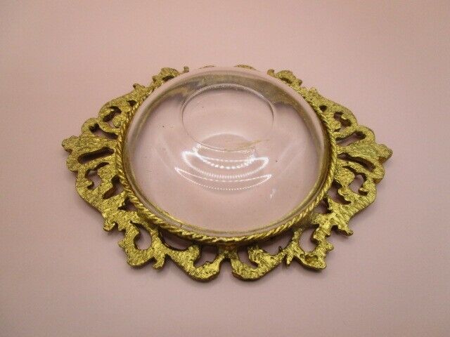 VICTORIAN ORMULU JEWELRY DISH BRASS GLASS 4 1/2"