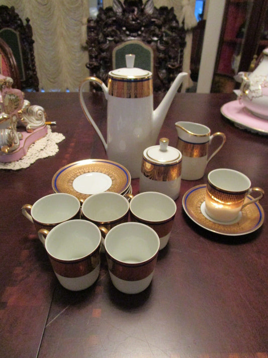 Walbrzych  fine china from Poland, coffee set cobalt and gold, 15 pcs [1stfl]