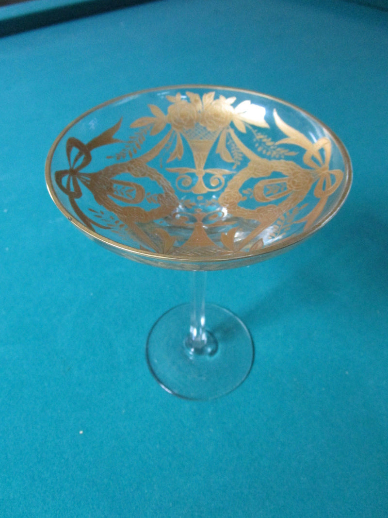 Footed Moser Style Compote Bowl Gold Decor 7 X 5" Fine Crystal