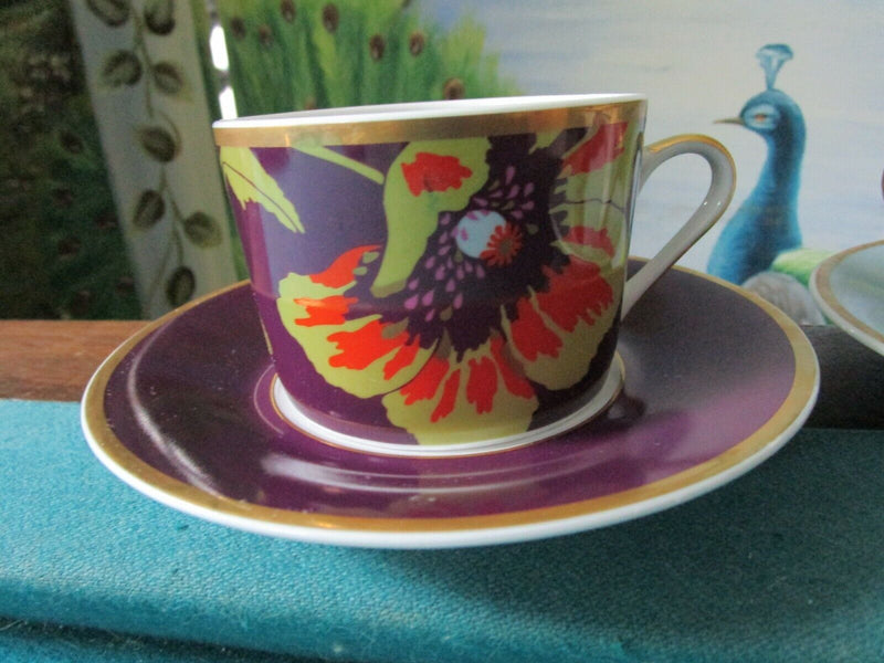 Guy Degrenne Maruchka Blue / Violet Pair Of Coffee Cups France Pottery ^^^