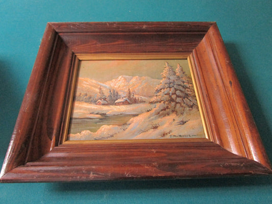 THOMAS MANNING MOORE OIL ON BOARD WINTER SCENE LISTED ARTIST