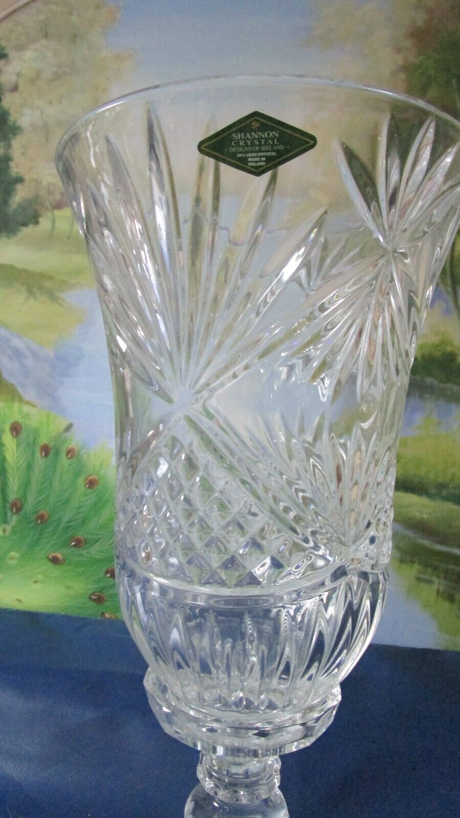 Vintage Nicole 13-Inch Lead Crystal Hurricane Candle Holder Shannon Crystal NEW