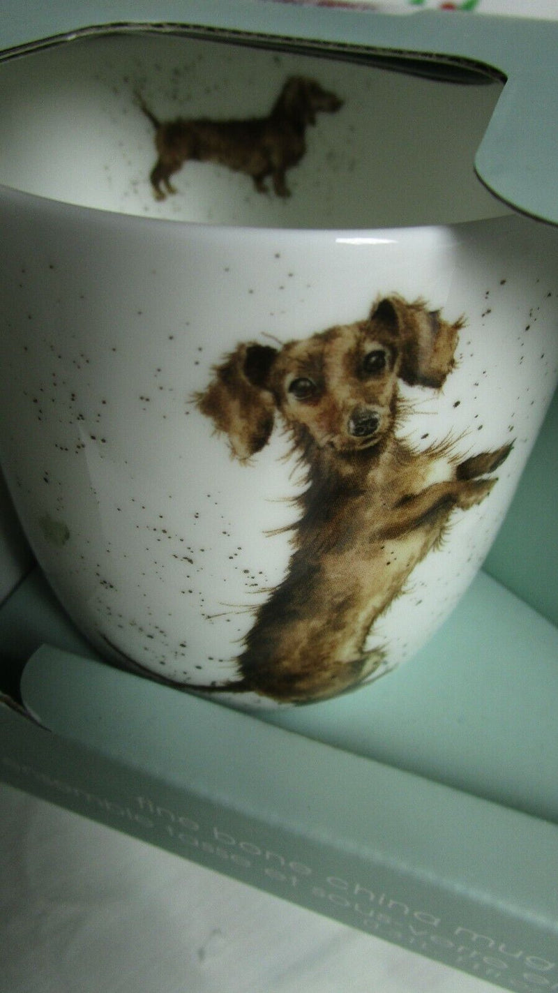 Royal Worcester Mug And Saucer Sausage Dutch Hound Dog - Pug Love Dog Nib Pick 1