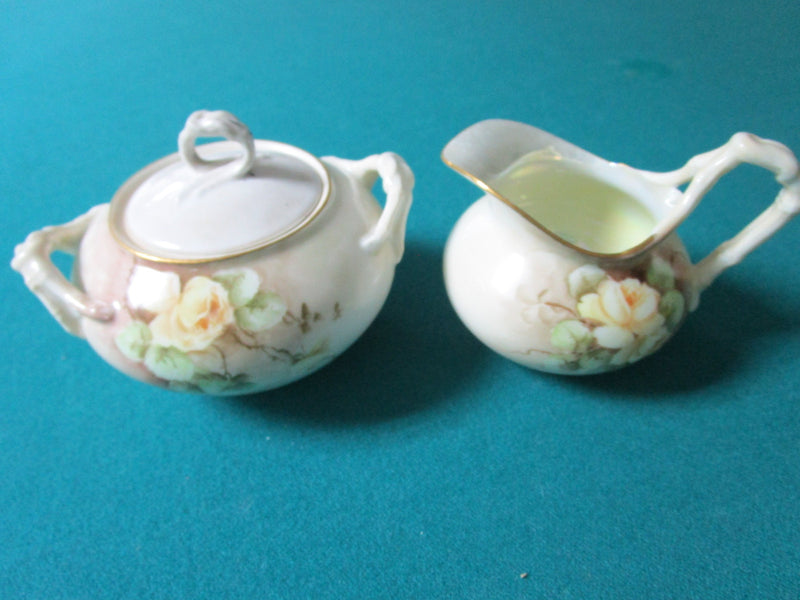 JEAN POUYAT FRANCE CREAMER AND COVERED SUGAR WHITE ROSES SEPIA COLORS [83c]