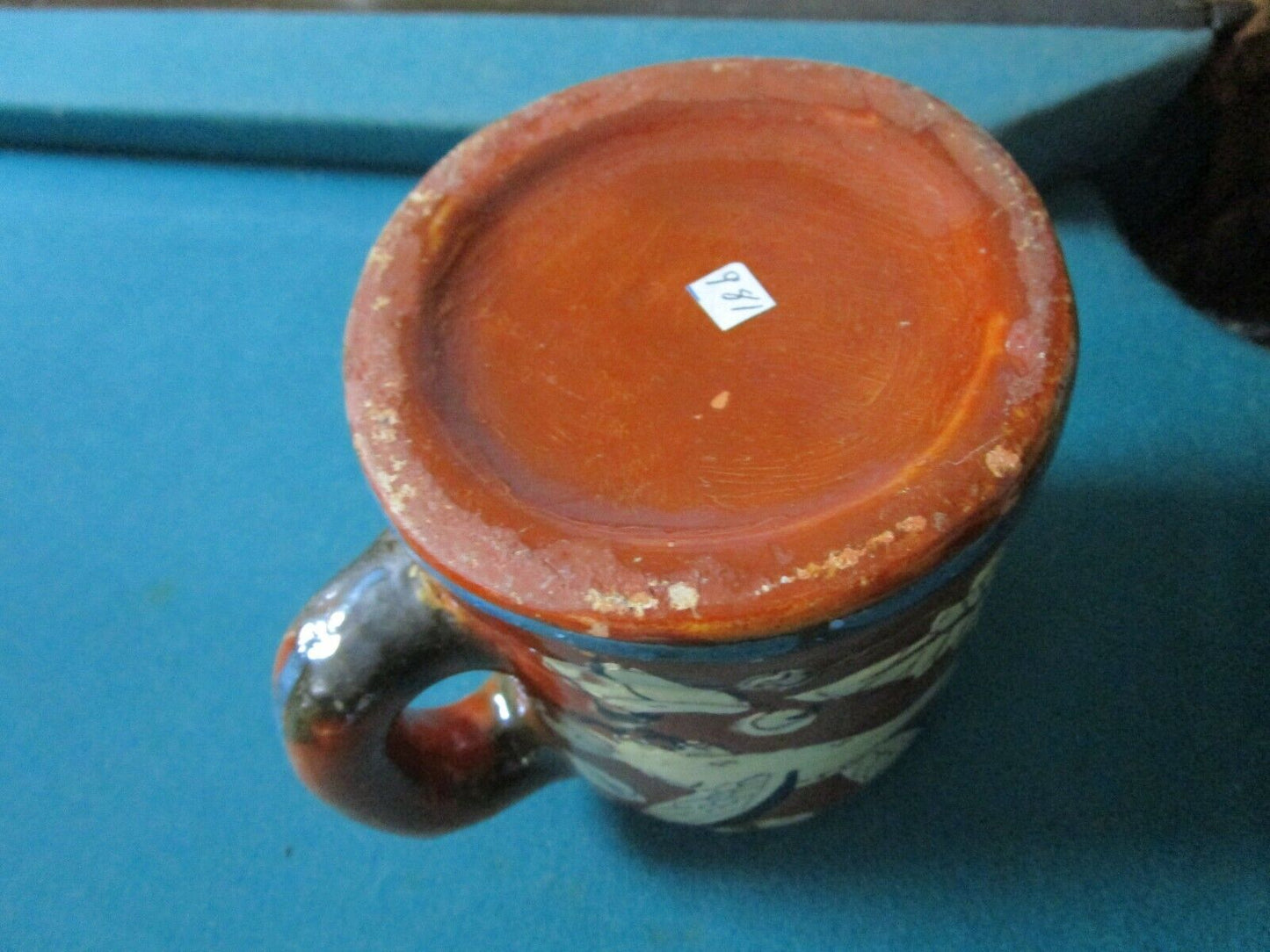 WESTERN POTTERY RED CLAY MUG HAND PAINTED BIRDS 5"