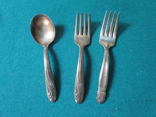 Vintage Holmes Edwards Deep Silver Baby FORKS AND SPOON