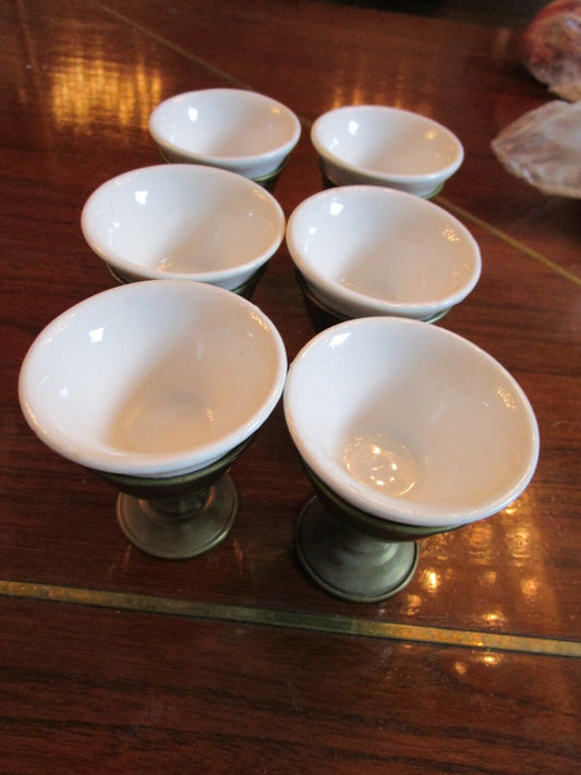 6 Brass and ceramic fruit cups HOLDERS , 3 x 2 3/4  RARE [82]