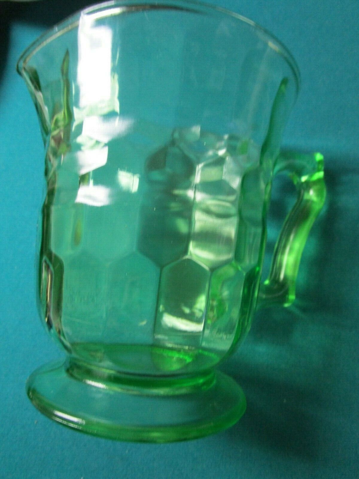 URANIO HAZEL ATLAS GREEN VASELINE GLASS PITCHER DECANTER GLASSES ESBO RARE PICK1