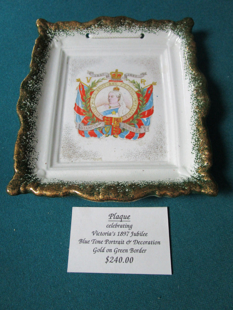 Antique Queen Victoria 1987 Jubilee Portrait Green Border And Gold Rare