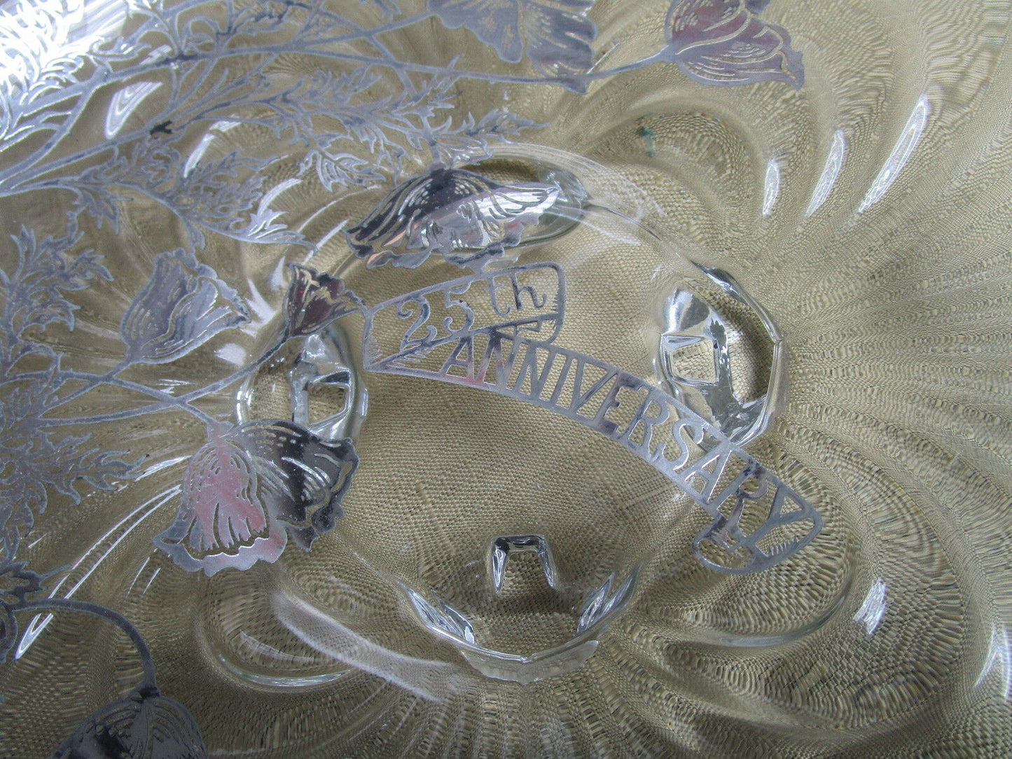 25th Anniversary footed bowl centerpiece silver overlay, 3 x 11" ORIGINAL