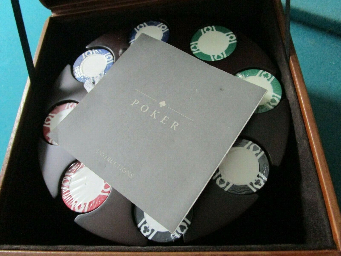 Vintage Poker Chip Set Caddy Cards, 1970s Poker Set 224 PCS 2 DECKS LEATHER BOX