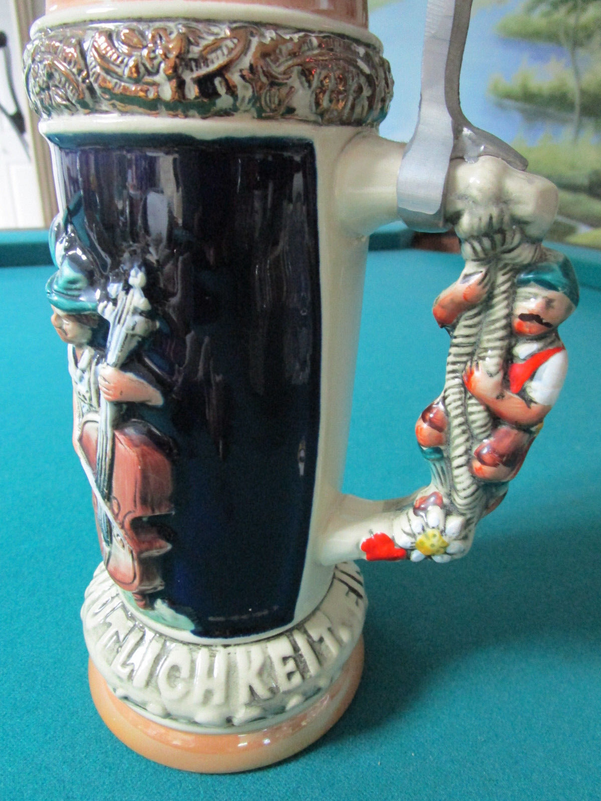 VINTAGE ORIGINAL KING BEER STEIN NEW STAMPED 10" PROSIT PERSON IN HANDLE