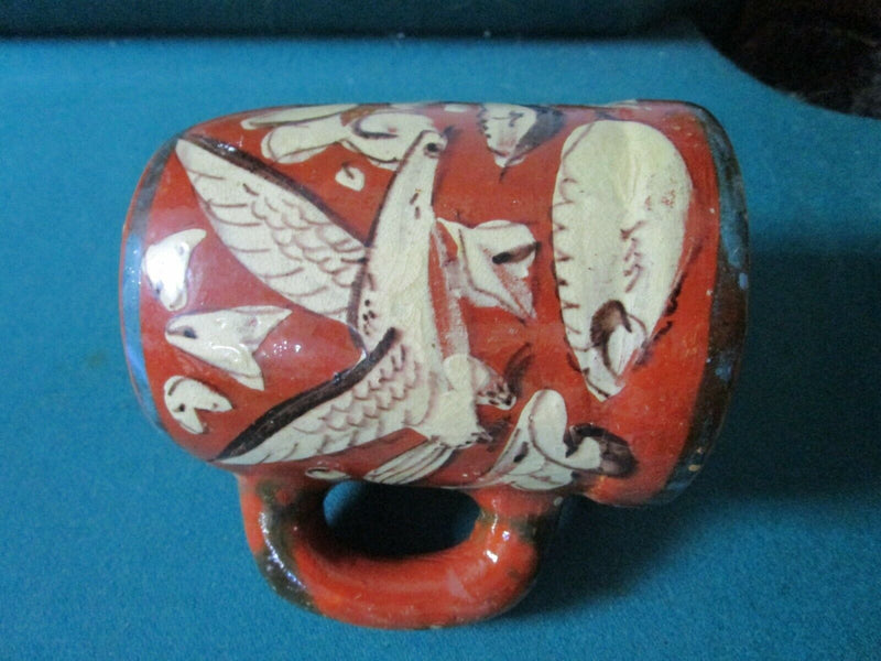 Western Pottery Red Clay Mug Hand Painted Birds 5" ^^^