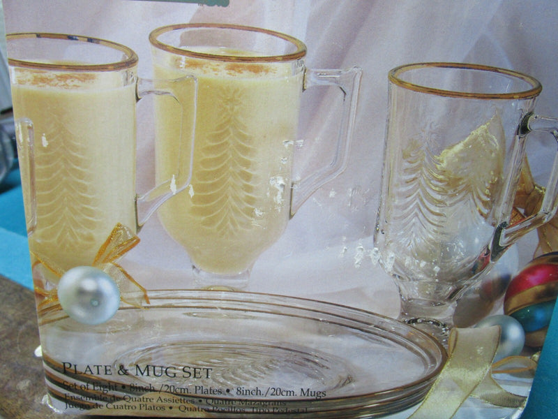 Indiana Glass Holiday Gold Mug Set Dish Cups 8 Pcs New In Box