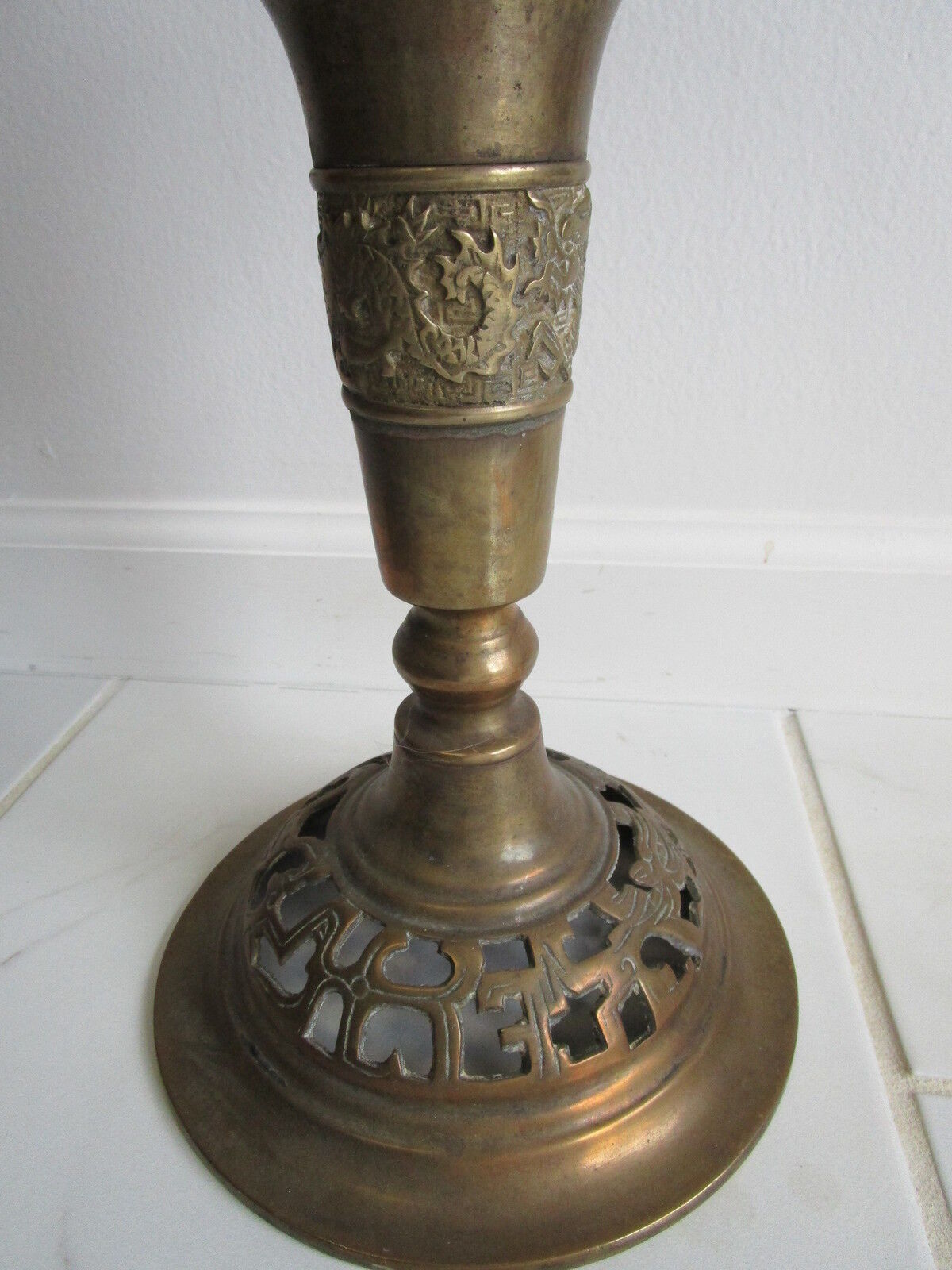 Antique Bronze standing pillar candle holder, made in China, dragon engravings