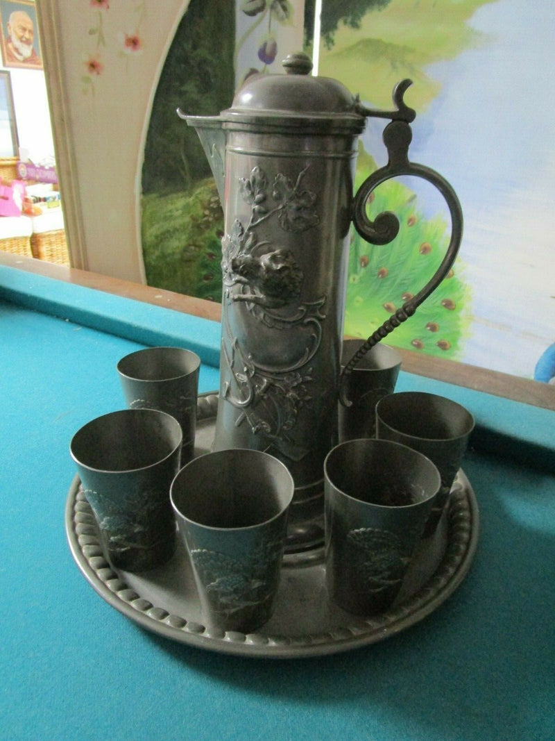 KAYSERZINN PEWTER BOAR HORSE STAG TANKARD AND CUPS - TRAY-CUPS W/ INSERT PICK1