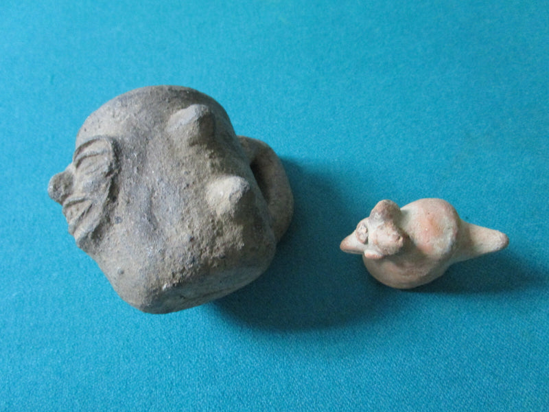 Mexican Southwestern Pottery Pieces Cup And Bird Figurine 2 1/2" /2" [170B]