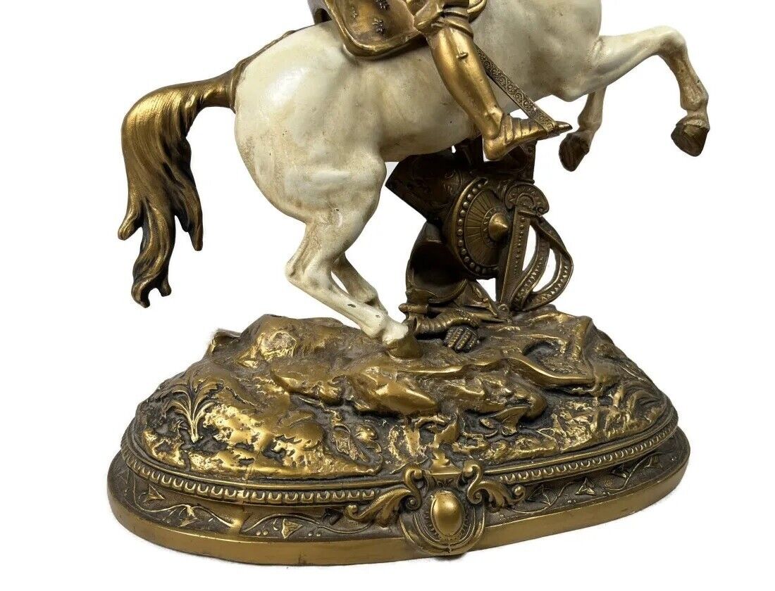 THEODORE DORIOT JOAN D'ARK ON HORSE SCULPTURE TABLE LAMP 30"