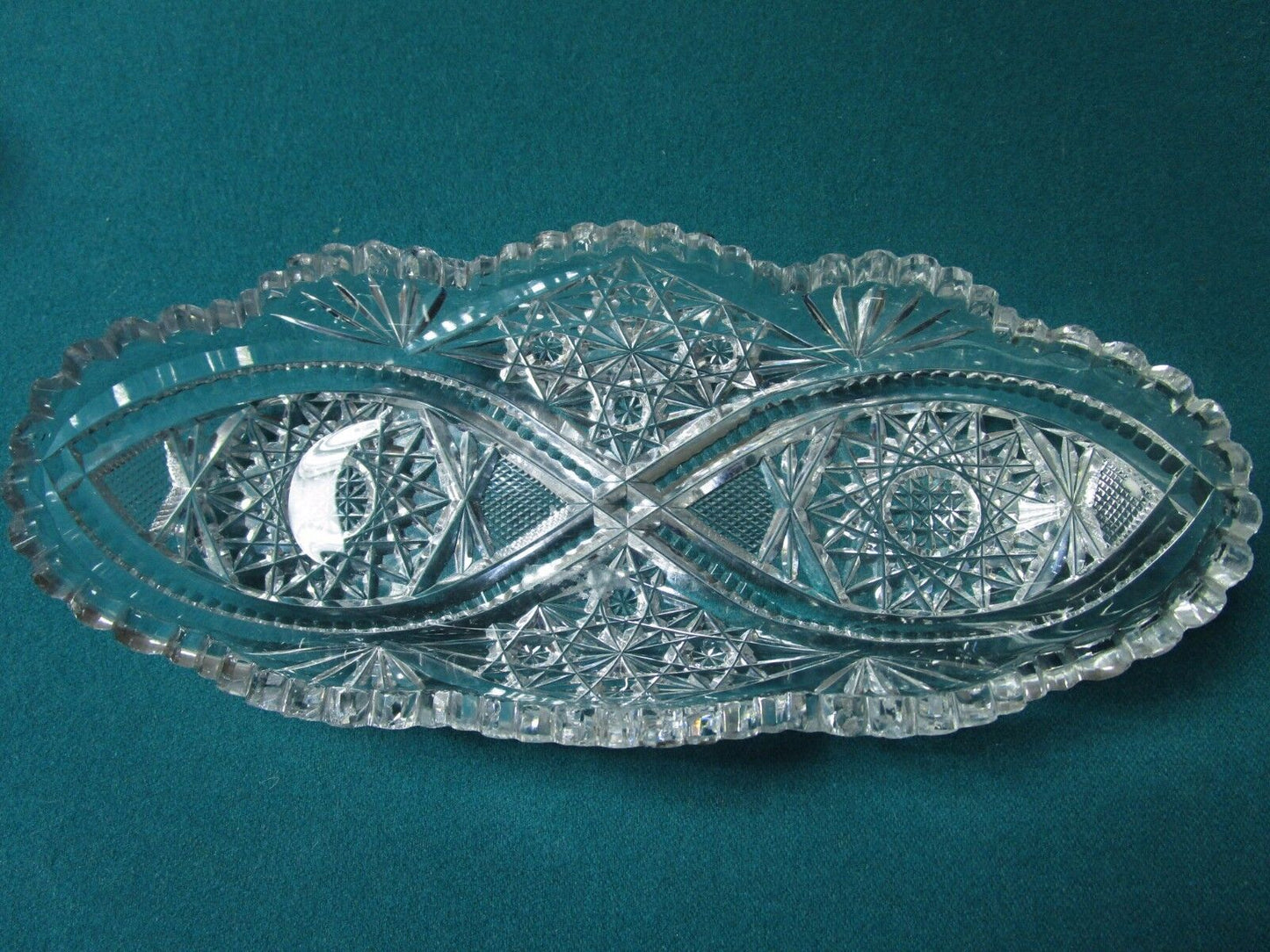 ZCHEKOSLOVAKIA BOHEMIA oval bowl CRYSTAL CUT RELISH DISH