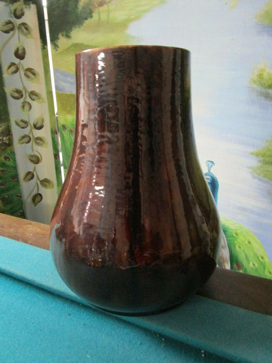 American Brooklyn Rare Volkmar & Cory Pottery BROWN POTTERY VASE 10 1/2" MARKED